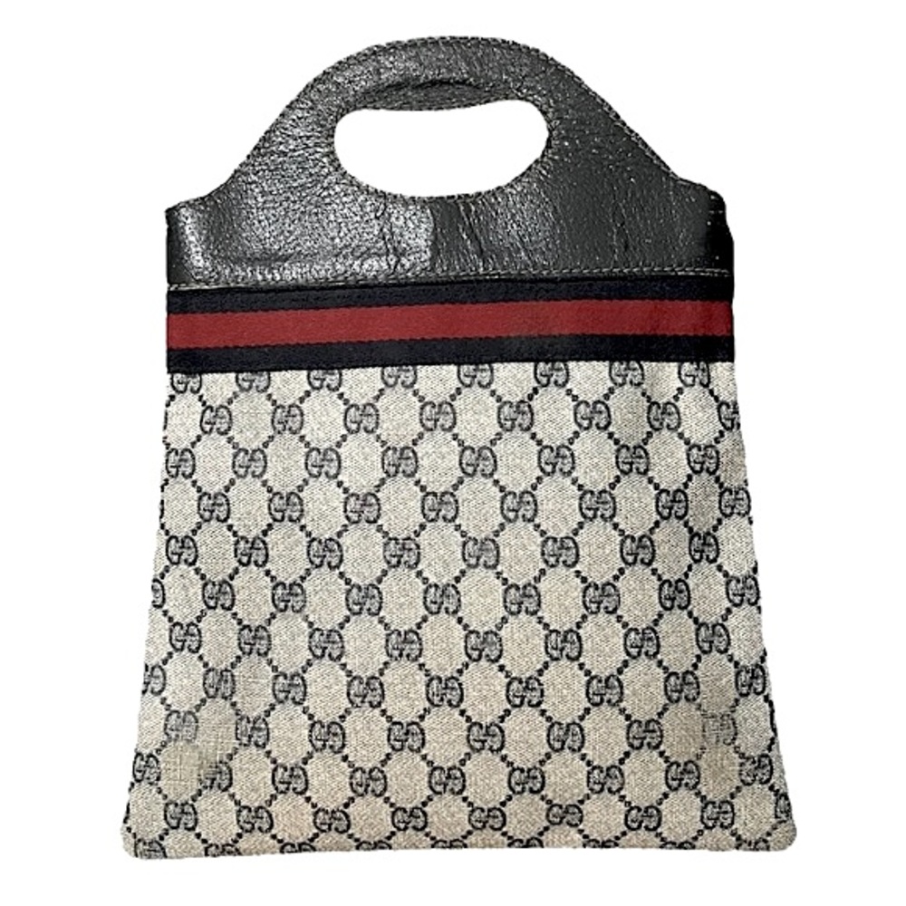 Gucci • RARE Vintage GG Web Monogram Navy PVC Leather Purse Tote Bag Handbag - Picture 3 of 16
